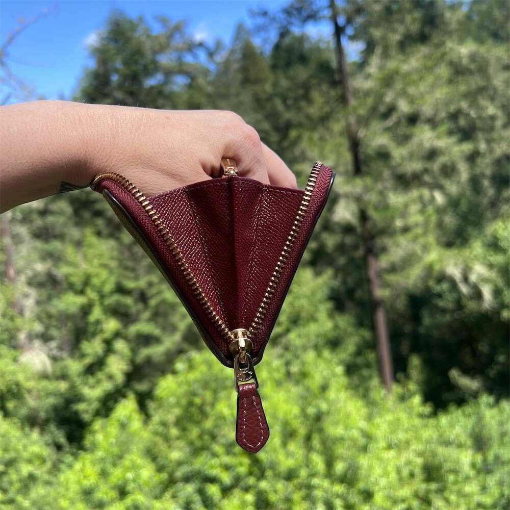 COACH Long Zip-Around Burgundy Pebble Leather Wallet w Gold Hardware AUTHENTIC - Picture 10 of 12